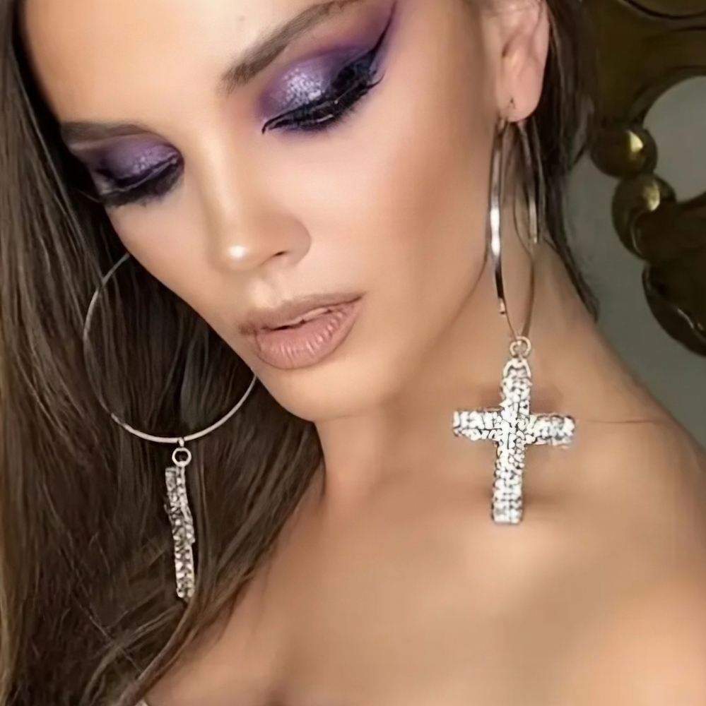 COPY - Elegant Hoop Rhinestone Cross Earrings